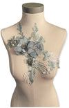 sage 3d floral applique with rhinestone