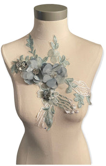  sage 3d floral applique with rhinestone