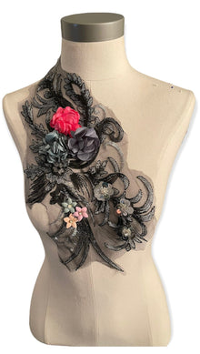  Black lace 3D flowers applique