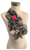 Black lace 3D flowers applique