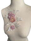 3D White and Pink Floral Appliqué with Pearls #798-771