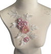 3D White and Pink Floral Appliqué with Pearls #798-771