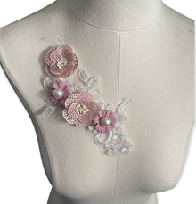  3D Pink and White Floral Appliqué with Pearls #798-771