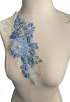 3D Blue Floral Appliqué with Pearl and Sequins #798-771