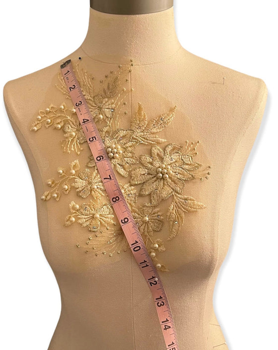 Light Yellow appliqus with rhinestones and pearls #273-831