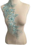 Mint Green Floral Appliques with Rhinestones and Pearls #273-831