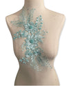 Mint Green Floral Appliques with Rhinestones and Pearls #273-831