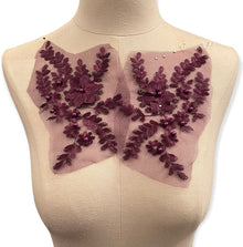  Deep Burgundy Floral Applique with Pearls