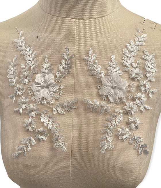 White Floral Applique with Pearls