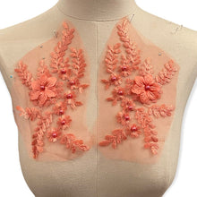  Coral Floral Applique with Pearls