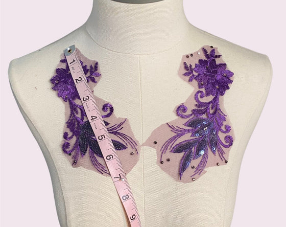 Purple Floral Applique with Pearls and Sequin