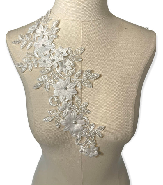 White flower lace appliqués with Pearls #798-771