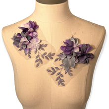  Pair of Purple and Gray appliques with 3D flowers