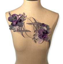  Pair of Purple and Grey appliques with 3D flowers