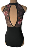 Black Adult Leotard with Floral Print on the back mesh