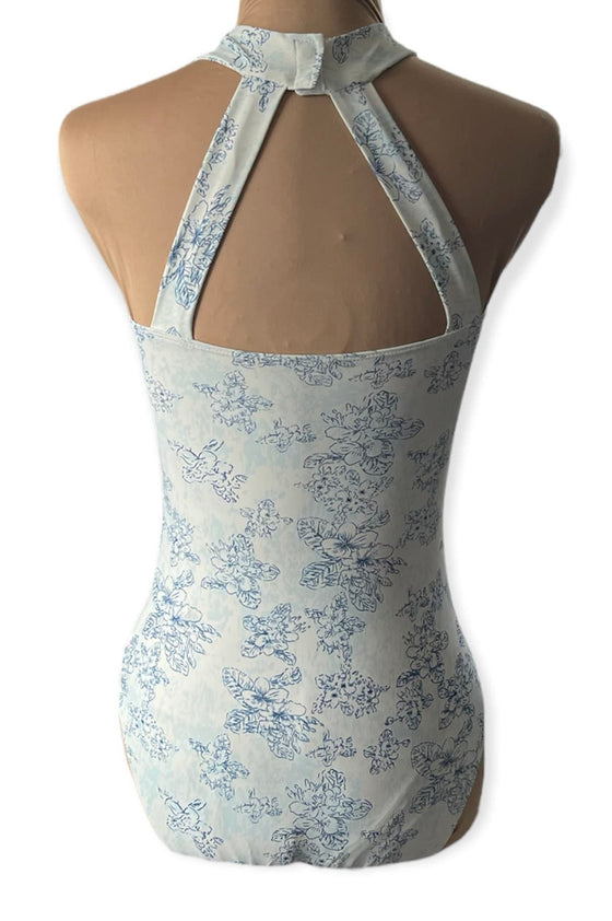 White/Light Blue Adult Floral Design Leotard