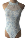 White/Light Blue Adult Floral Design Leotard