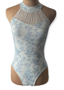  White/Light Blue Adult Floral Design Leotard