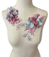 Pair of Pink and Light Blue Appliques with 3D Flowers