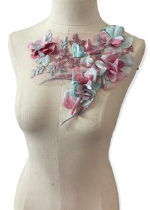  Pink and Light Blue Appliques with 3D Flowers