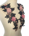 3D flowers black lace Appliqus Single or Pairs