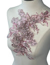 Pink 3D flower with crystal center lace applique #146-917