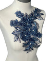 Blue 3D flower with crystal center  lace applique