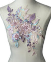 Pink/Lilac flowers multi color Lace embroidered appliqué with beads and rhinestones