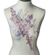 Pink/Lilac flowers multi color Lace embroidered appliqué with beads and rhinestones