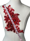 Red 3D floral appliqués with sequin