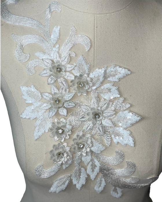 White 3D floral appliqués with sequin #146-917