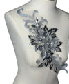 Grey Silver 3D floral appliqués with sequin