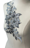 Grey Silver 3D floral appliqués with sequin