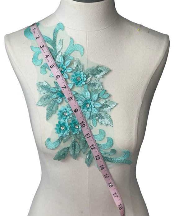 Mint Green 3D floral appliqués with sequin