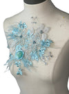 Ostrich Feather Blue 3D Flower Appliques with beads