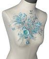 Ostrich Feather Blue 3D Flower Appliques with beads