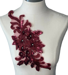  Wine Red 3D floral appliqués with sequin multiple colors