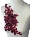 Wine Red 3D floral appliqués with sequin multiple colors