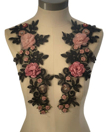  3D flowers black lace Appliqus Single or Pairs