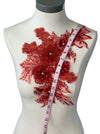 Red 3D flowers with crystal center lace appliqué with sequin