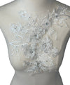 White 3D flowers with crystal center lace appliqué