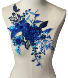  Royal Blue flowers multi color Lace embroidered appliqué with beads and rhinestones