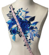 Royal Blue flowers multi color Lace embroidered appliqué with beads and rhinestones