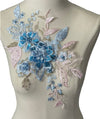 Blue flowers multi color Lace embroidered appliqué with beads and rhinestones