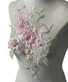 Large Pink flowers multi color Lace embroidered appliqué with beads and rhinestones