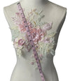 Large Pink flowers multi color Lace embroidered appliqué with beads and rhinestones