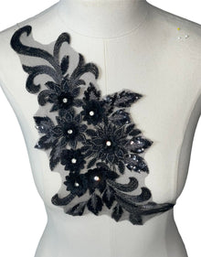  Black 3D floral appliqués with sequin multiple colors