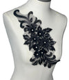 Black 3D floral appliqués with sequin multiple colors