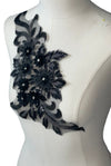 Black 3D floral appliqués with sequin multiple colors