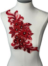 Red 3D floral appliqués with sequin